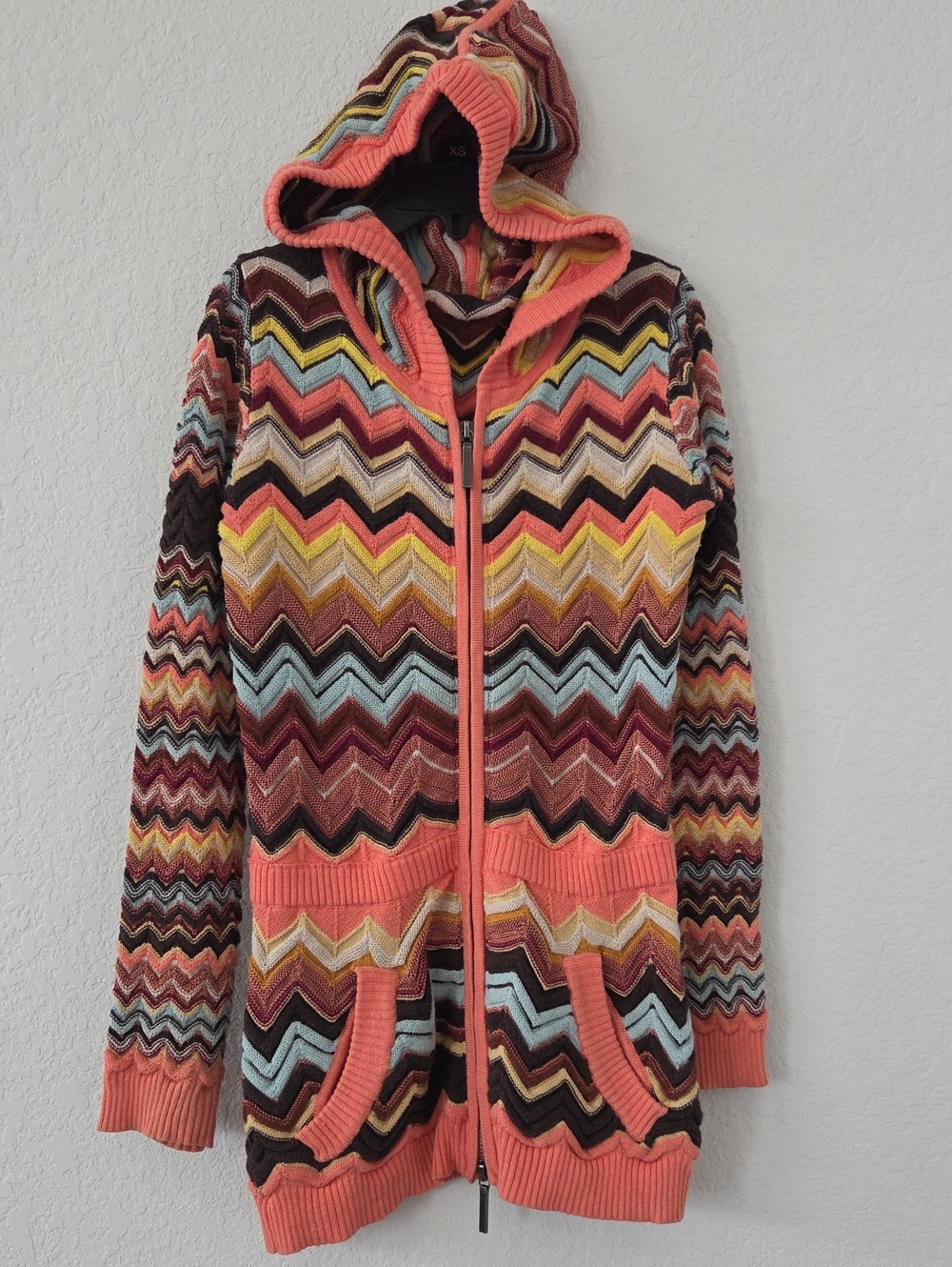 Missoni X Target Chevron Knit Zip Up Hoodie Cardigan Small Boho Indie Designer